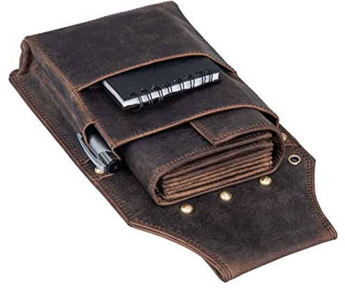 Leder Kellnerbörse | Profi Kellnergeldbörse aus echtem weichem Leder | Taxibörse - Servicegeldbörse (Dunkelbraun (Holster) Ohne Geldbörse)