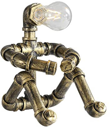 Kaj Hejmo Lampe de table industrielle robotique - Vintage - Steampunk - Fer rétro - Lampe de chevet - Or/Doré