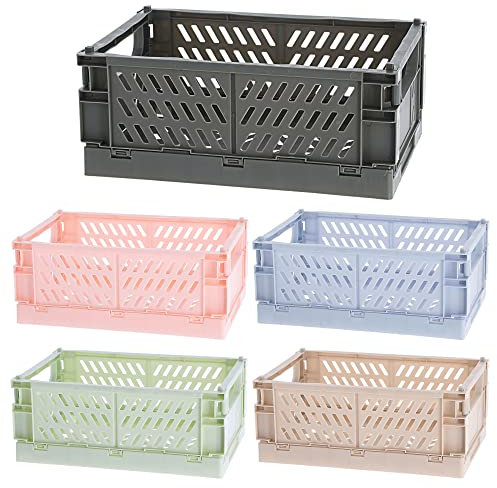 Cepewa Klappboxen 5er Set │ Kunststoff 17x10x25cm schwarz grau blau rosa grün │ Boxen Kiste Trageboxen Klappkiste (1 x 5er Set Klappboxen M)