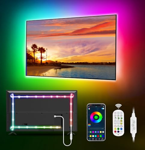 MATICOD LED TV Hintergrundbeleuchtung, 3 m LED-Leiste für Fernseher mit 32–43 Zoll TV, Musik Sync RGB-Farbwechsel-TV-Lichtleiste,Bluetooth Lichtleiste für das Zuhause(9.84FT)