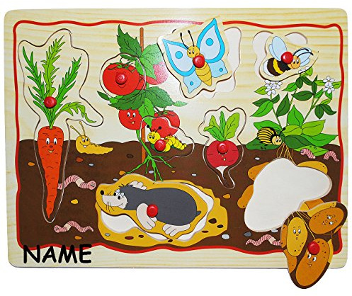 alles-meine.de GmbH Steckpuzzle mit Griffen - Gemüse/Essen - incl. Name - aus Holz - 8 Teile - großes Holzpuzzle/Einlegepuzzle - Griff Legespiel - Rahmenpuzzle/Kinderpu..
