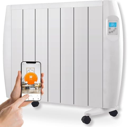 Energy Efficient Electric Heater Radiator | Wall Mounted or Freestanding with Digital Timer, Over Heat Protection and Tip Over Cut Off: Lot 20 Compliant (watts, 2000)