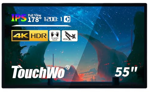 TouchWo 55 inch Interactive Touchscreen Monitor, Electronic Whiteboard with 16:9 FHD 1080P Display, Windows 10 All-in-One PC for Industrial, Office and Classroom, Core i3 RAM 4G & ROM 128G