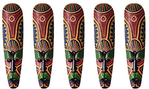Grendly 5X Wooden Mask Wall Hanging Solid Wood Carving Painted Wall Bar Home Decorations African Mask Crafts A