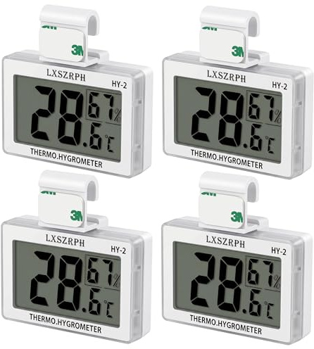 4 packs Accurate Reptile Thermometer Hygrometer, Self‑Adhesive Digital Temperature Humidity Meter with ℃/℉ Switch, Mini LCD Gauge for Terrarium Vivarium Bearded Dragon Tank Accessories (4 packs)