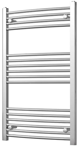 UK Radiators Modern Curved Heated Towel Rail Radiator - Bathroom Warmer | H1000mm x W600mm, Chrome - Brackets and Fixings Included - Efficient Towel Warmer for Bathrooms, Screw-In Wall Mounted