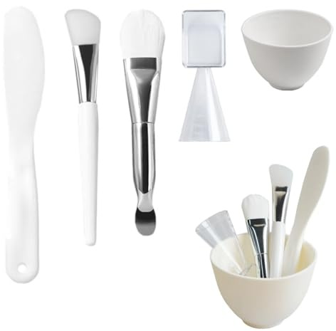 DIY Masque Facial Grand Bol Mélange Ensemble, Kit 5 en 1 Masque Facial Kit D'Outils avec Brosse en Silicone, Brosse à Poils Doux, Spatule et Cuillère à Mesurer pour Soins du Faciaux et Corporels Femme