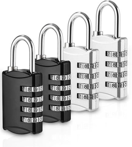 Xespis 4 Piezas Candado Combinacion, Cerradura de Combinación de 4 Dígitos, Candado Taquilla, Candado Maleta de Aleación de Zinc, Impermeable, para Gimnasio, Escolar, Cobertizo, Jardín(Plata,Negro)