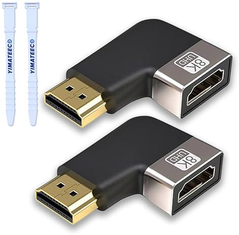 YIMATEECO Adaptateur HDMI Femelle vers HDMI Mâle Câble Supportant 8K, 48Gbps,60Hz, connecteur coudé à 90 degrés, pour Caméra, Ordinateur Portable, HDTV connecteur hdmi Male Femelle (2 Pack)