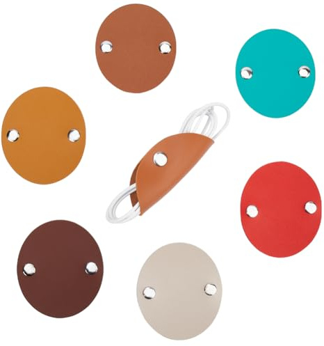 GORGECRAFT 6 Couleurs Sangles de Câble en Cuir Attaches de Fixation Organisateur de Cordon Clips de Fil Ronds Réutilisables Attaches de Cordon de Charge Attaches D'Alimentation de Données Support USB