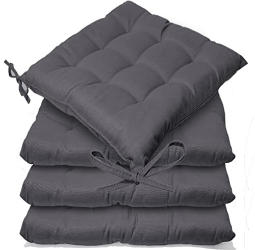 Casabella Pack of 4 Seat Pad for Dining Chair Garden Kitchen Chair Cushion With Tie On_9 Stitch_D-grey Indoor/Outdoor Comfortable chair pads for Kitchen seat pads 9 stitch cushions