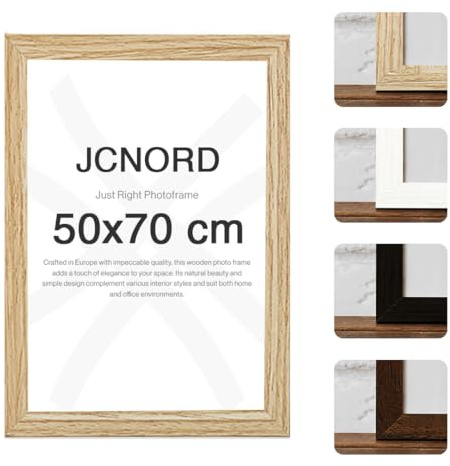 JCNORD MDF Eichenfarbener Holz Bilderrahmen 50x70 cm mit bruchsicherem Acrylglas | Moderner Fotorahmen für Wände und Tische