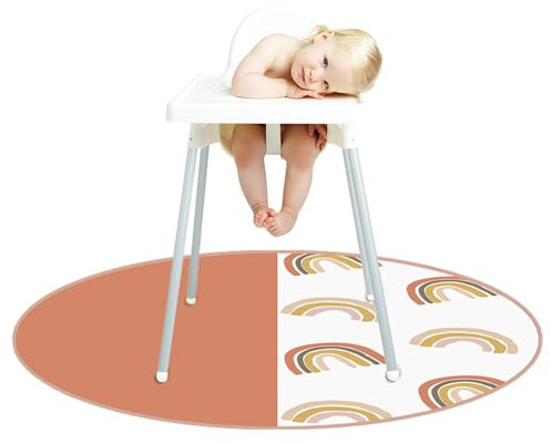Treer Hochstuhl Bodenmatte Runden Baby Hochstuhl Unterlage Bodenschutzmatte für Unter Hochstuhl, Spritzmatte Wasserdicht Rutschfest Krabbelmatte Faltbar Baby Spielmatte (Regenbogen)