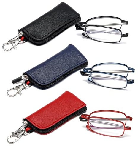 OWTXIS Faltbare Lesebrille für Herren Damen, Schlüsselanhänger kompakte Leser blaues Licht tragbare Taschenbrille