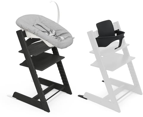 Stokke Tripp Trapp Hochstuhl, Oak Black/Black (inklusive Stuhl & Baby Set2) mit Newborn Set - Sicheres, verstellbares, ergonomisches Design