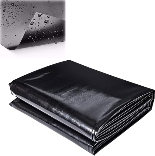 Bâche pour Bassin Jardin 10x10m Revêtement pour Étang Extérieur Piscines Noir HDPE Étang Liner pour Bassin Koi Cascades d'eau 0.12mm D'épaisseur(Taille:6x8m/20x26ft)