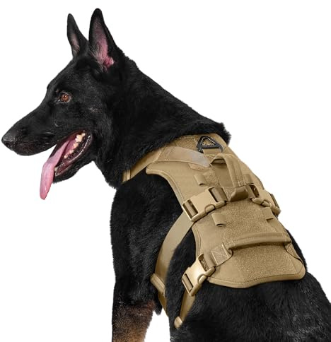 OneTigris Arnés para perros, T-Bone táctico con 2 asas, a prueba de fugas, arnés ajustable para perros, caza, senderismo, entrenamiento, paseo, actividades al aire libre (marrón, XL)