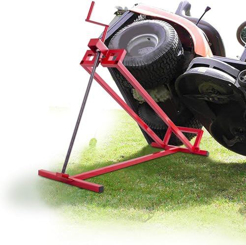 SOARS Dispositif de Levage pour Tondeuse à Gazon, Lève-Tondeuse en Métal 115 X 50 X 20 CM, Charge Maximale 400 KG, Hauteur Réglable 11,5-77 CM, Angle d’Inclinaison Jusqu'à 50°, Rouge
