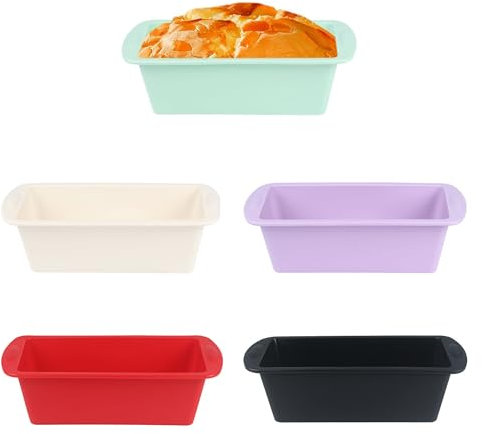 HXSYKJDM 5 Pack Silicone Loaf Tins, Silicone Bread and Loaf Tins, Non-Stick Baking Trays Rectangle Baking Molds Air Fryer Cake Tin for Oven Air Fryer