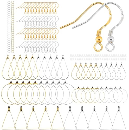 RCIDOS 200 Stück ohrringe selber machen set, Silber Hypoallergene Ohrhaken,Ohrringe Stecker,Geometrische Form Ohrringe Gold Und Silber,Für Schmuckherstellung (925 ohrringe set)