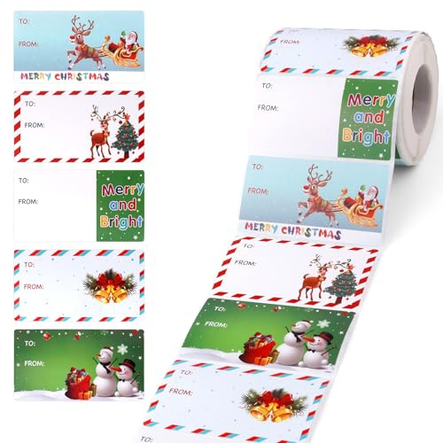500 Stk Weihnachtsanhänger Aufkleber, Pergaminpapier Weihnachtsaufkleber Schneemann Weihnachtsbäume Rentier Süße Weihnachtsanhänger für Geschenkboxen Und Tüten