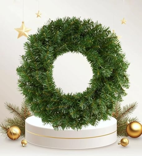 Large plain christmas door wreath - 50cm green artificial wreath - christmas door decoration - pine tipped wreath.