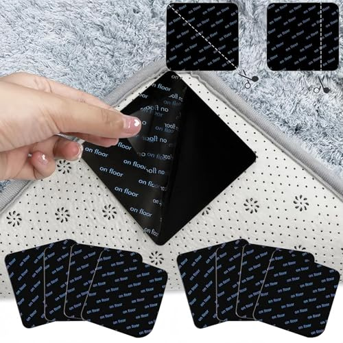 MHwan Teppich Antirutschunterlage, 8 Stück Waschbare Wiederverwendbare, Kann in 16 Dreiecke und 32 rechteckige Antirutschmatte für Teppich, PU Wasserdicht, Starke Adsorption, Keine Verformung(Schwarz)