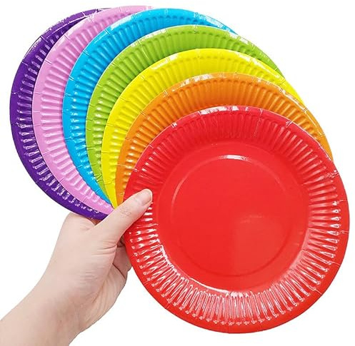 PIQIUQIU 70 Stück DIY bunte Pappteller - 18 cm runde Partyteller in Regenbogenfarben, für Geburtstage, Grillabende Picknick DIY Malerei