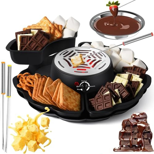2-in-1 Marshmallow Toasting Kit & Chocolate Fondue Set with 6 Accessories, Adjustable Temperature, 340ml Bowl, Overheat Protection, Ideal for Movie Nights, Parties & Gifts