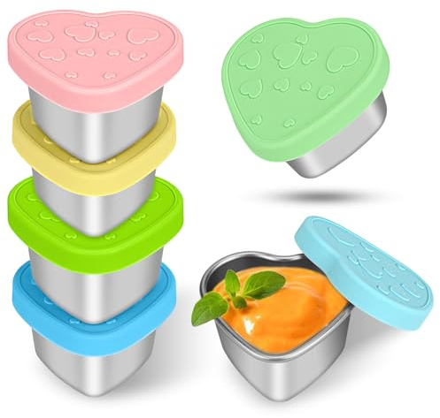 Hydream Contenitori per Condimenti per Insalata, 6x62ml Contenitore Cibo per Alimenti Piccoli in Acciaio Inossidabile con Silicone Coperchi,A Prova di Perdita, Mini Contenitore per salsa Tazze