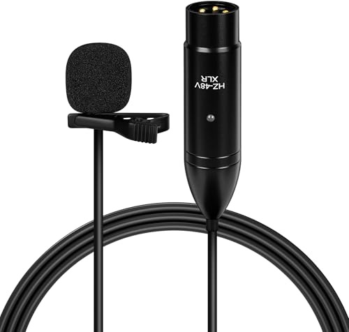 Geekria 48V XLR Lavaliermikrofon, omnidirektionell, HD brusreducering, kompatibel med FIFINE SC3, MAONO G1 NEO, för videokameror/recorders (Svart / 3 m)