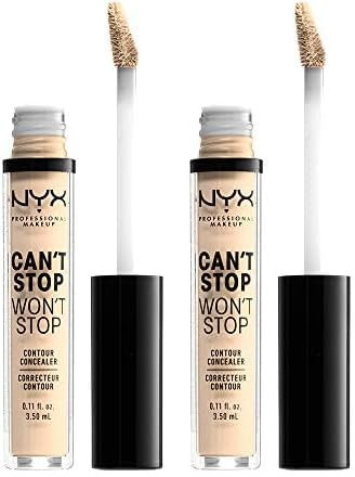 NYX Professional Makeup Can't Stop Won't Stop Contour Concealer - wasserfester flüssiger Abdeckstift, Kaschieren & Highlighten, 3, 5 ml, CSWSC01 Pale (Packung mit 2)