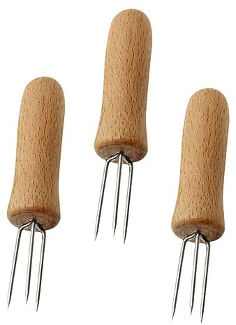 IWOWHERO 3stücke Maisgabelhalter Aus Edelstahl Mit Holzgriff Maisspießhalter Für Bbq Und Outdoor-aktivitäten Maisspieß Mit Rostschutz Leicht Zu Reinigen Geeignet Für Obst Desserts Und Maisk