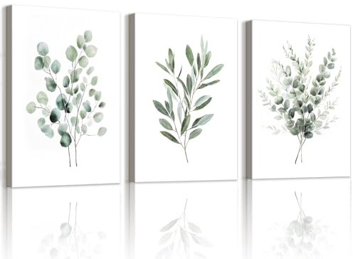 WENGTIAO 3 Piezas Acuarela Botánico Cuadros Enmarcados Moderno Minimalista Salvia Verde Planta Pintura Sobre Lienzo Cuadros Decoracion Salon Modernos Dormitorios Decoracion Pared 30x40cmx3