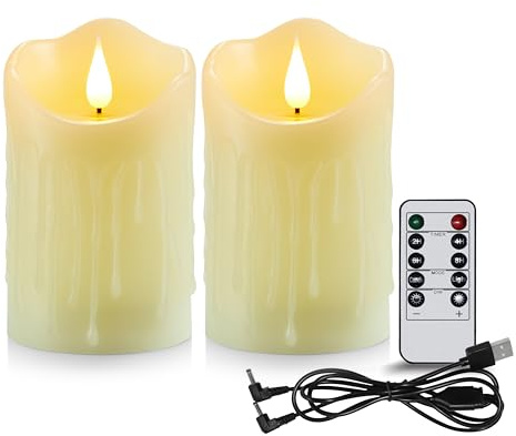 Koelaa Pack de 2 Velas LED Recargables USB con Mando a Distancia y Temporizador, Efecto Llama 3D Realista, Decoración para Navidad, Bodas, Cumpleaños, Hogar - 7,5x15cm
