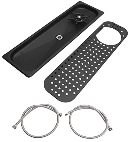 Rinser de pichet en acier inoxydable, gaspilleur en verre de nettoyage de nettoyage Rinser Bar Glass Rinser pour lavabo avec un tuyau de plateau goutte à goutte pour restaurant (Black B)