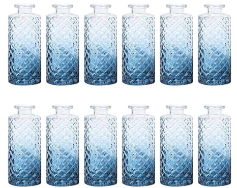 Kuntesetty Glasvasen für Blumen 12 Stück, Kleine Vasen Deko für Tischdeko, Modern Blumenvase Glas, Vasen Deko Set, Mini Vasen Glas, Mini Pflanzen Behälter für Hochzeit, Tafelaufsatz, Farbverlauf Blau