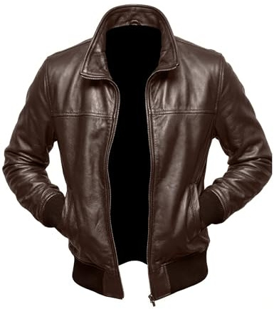 SHOP OF JACKETS BEGRÄNSAD brun lammskinn läderjacka herr | nödställd äkta läder bomberjacka herr | vintage effekt behandlade motorcykelkläder