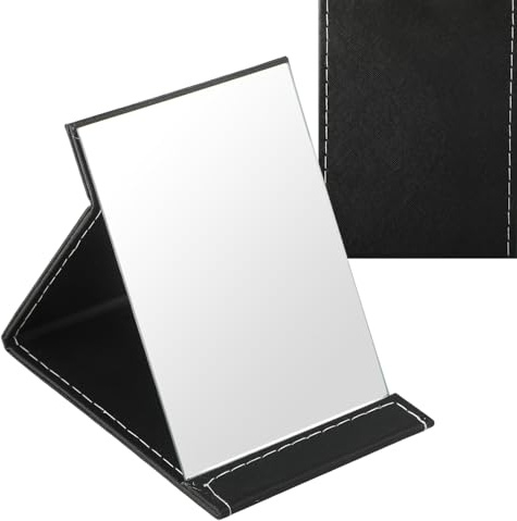 Specchio portatile pieghevole 17x12 cm – Specchio trucco da tavolo con rivestimento in pelle PU e angolo regolabile – Specchio compatto ideale come specchio da viaggio per casa, ufficio o campeggio