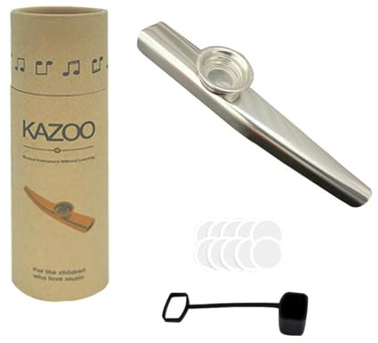 RuiJOTWAT Kazoo aus Aluminiumlegierung mit 10 Kazoo-Flötenmembranen, einer schönen Box und Staubschutzhaube für Musikinstrumente, Ukulele, Gitarrenpartner, Silber
