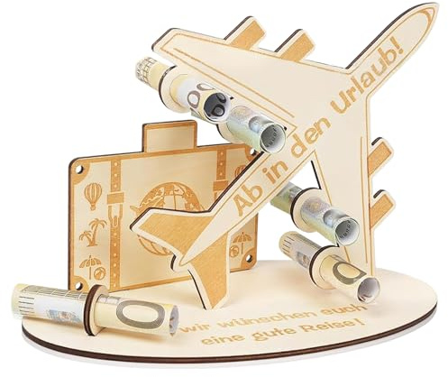 Holz Geldgeschenk Flugzeug, Geburtstag & Reise, Wunscherfüller Reisekasse Urlaubskasse Spardose für Freunde, Familie, Frauen Männer