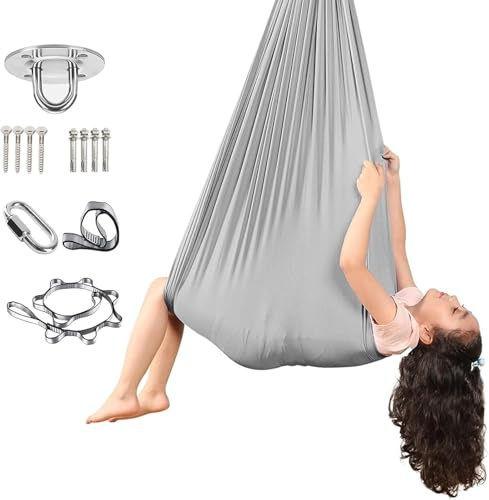 Schaukel - GanzköRperwickel Tuchschaukel Indoor Hammock Swing 120 Kg FüR Lindern(Gray,280x100CM/110x39in)