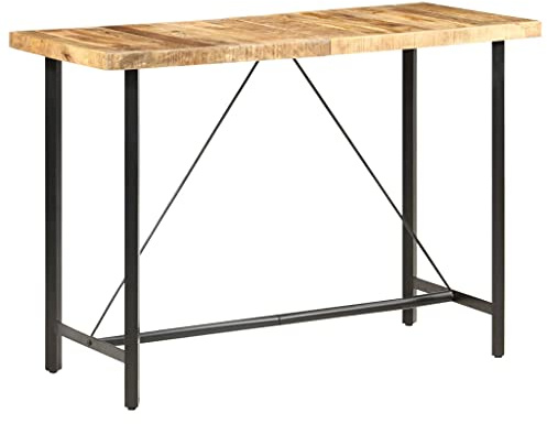 Teenpull Bartisch 150x70x107 cm, Raues Mangoholz, Industrie-Look, für Küche, Esszimmer, Langlebiger Stehtisch, Robustes Design