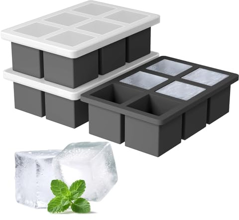 Large Ice Cube Trays Silicone with Lid (Black) | Silicone Material, Square Shape, Freezer Safe, Easy Release