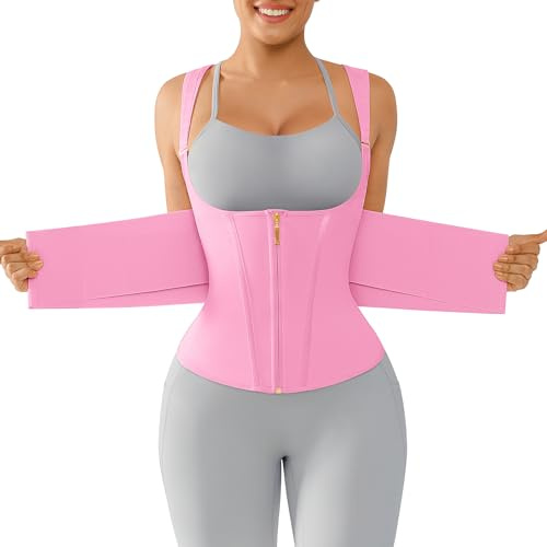 Lover-Beauty Long Torso Waist Trainer - Waist Cincher for Women Tummy Control Belt Wrap Corset Shaperwear Postpartum with Zipper Hook Pink Medium