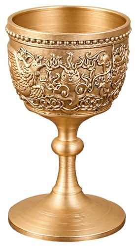 Aufwendiger Drache und Phönix Weinkelch aus Messing, 17,8 cm, Sammlerstück, Kelch für Partys und elegantes Geschenk, Vintage-Finish