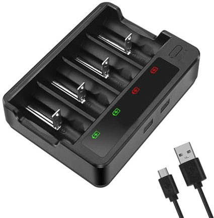 Piles rechargeables AA 3 A - Chargement rapide USB - Avec lumières LED - 4 emplacements - Piles rechargeables Ni