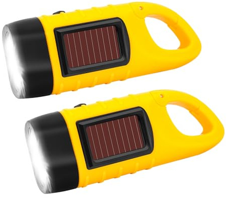 LAIVIYA Torcia Elettrica LED Portatile,Set di 2 Torcia a Manovella Solare in Plastica ABS Portatile con Batteria Solare Ricarica Tascabile per Campeggio Ciclismo Trekking Caccia Attività all'Aperta