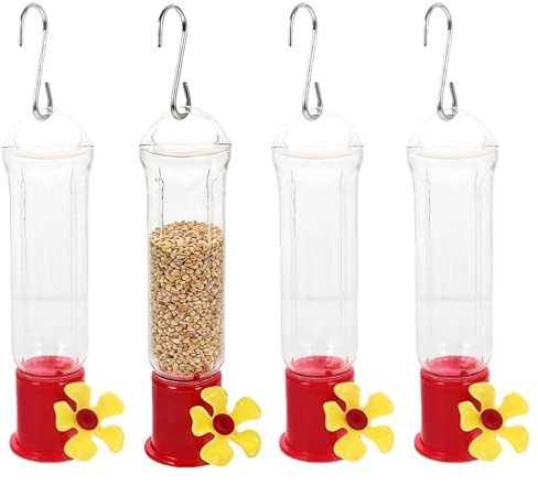 Kolibri-Nektarspender Für Draußen Im Garten - Transparente Wasser- und Futterstation - 4-tlg. Ameisen- Und Bienensicherer Vogelfutterautomat Mit Edelstahl-Aufhängung,Für Terrasse, Garten, Rasen Und Ba