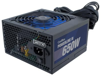 CoolBox Powerline3 650, Fuente de Alimentación PC 650W, ATX, 85% Eficiencia, Ventilador Ultra-silencioso 12cm, Tecnologías SMD y DC-DC, Filtro emi, Cables Planos Largos, Negro